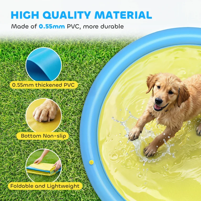 Dog Sprinkler Splash Pad – Blue and Yellow, 170cm