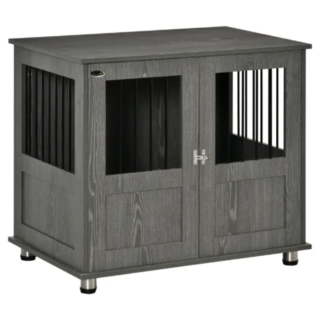 Dog Crate Side Table with Double Doors &ndash; Grey, 85cm