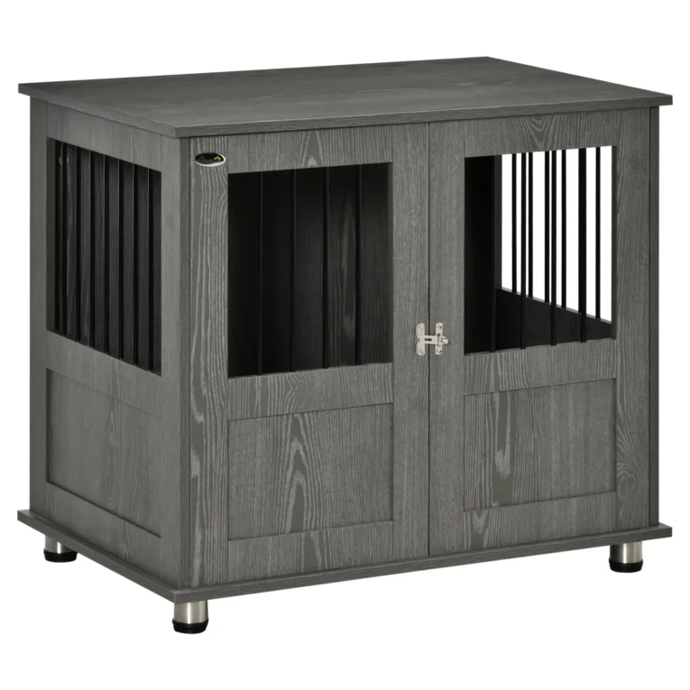 Dog Crate Side Table with Double Doors – Grey, 85cm