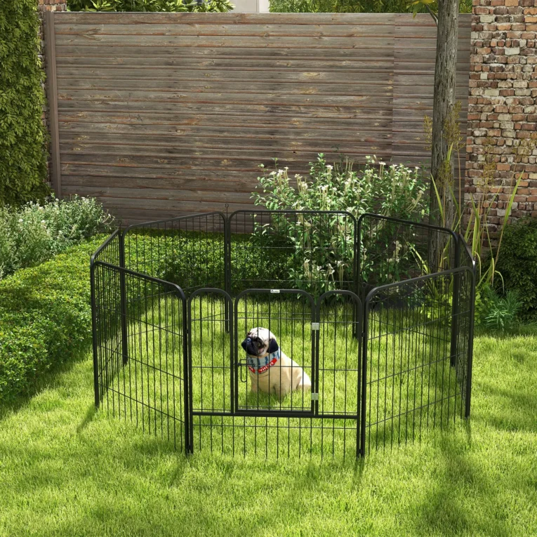 Eight-Panel Steel Dog Playpen with Door – Black, 80cm High