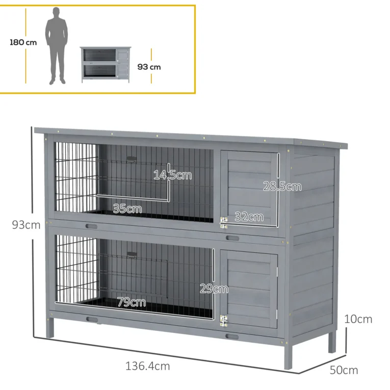 Two-Tier Wooden Rabbit Resting Hutch – Grey