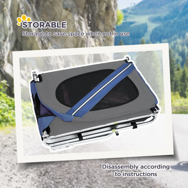 Folding Dog Bike Trailer with Hitch Coupler – Blue and Grey Folding Dog Bike Trailer with Hitch Coupler – Blue and Grey