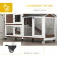 Two-Level Wooden Rabbit Hutch with Wheels and Run – Brown