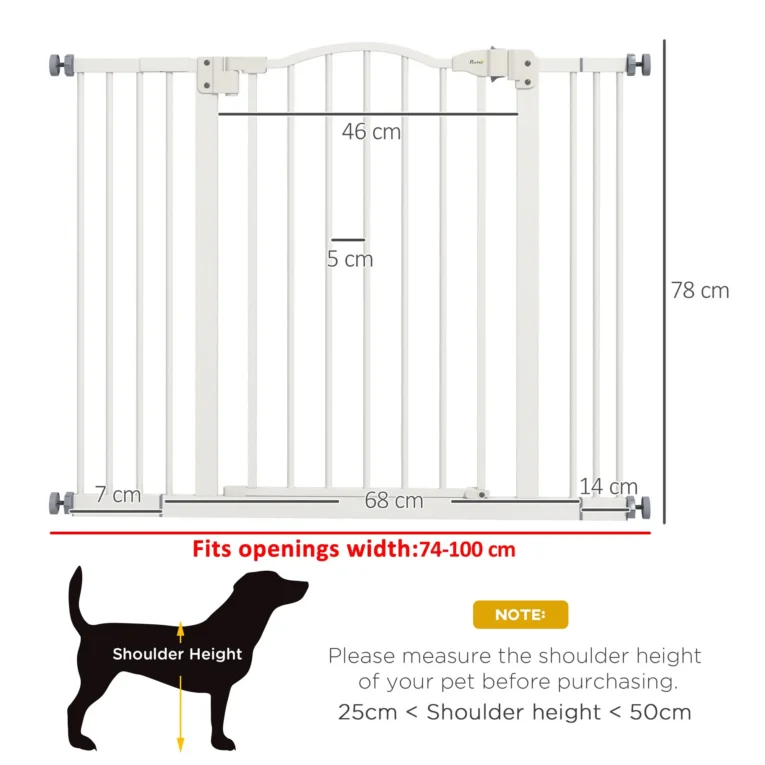 Adjustable Dog Gate – White, 78cm High, 74–100cm Adjustable Dog Gate – White, 78cm High, 74–100cm