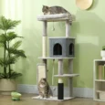 Cat Tower with Grooming Brush and Scratching Pad – Light Grey, 132cm