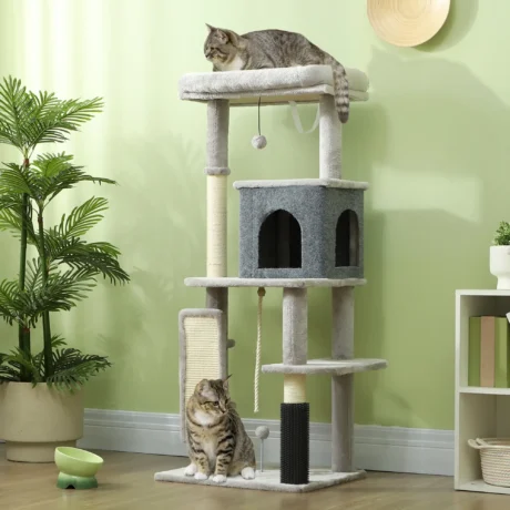 Cat Tower with Grooming Brush and Scratching Pad &ndash; Light Grey, 132cm &ndash; detail 2