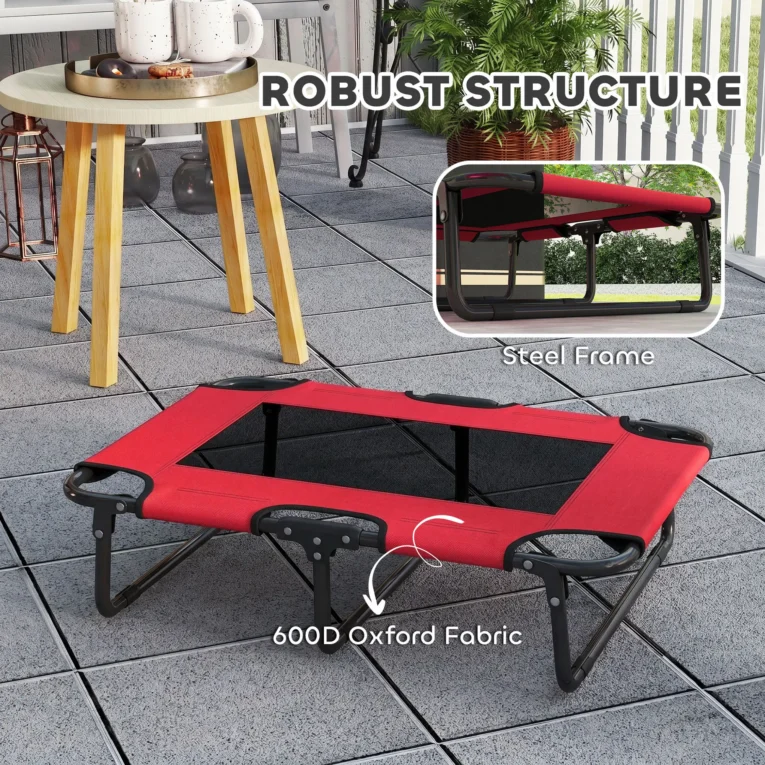 Folding Elevated Dog Bed with Mesh Centre – Red, 75cm