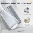 XL High-Sided Steel Cat Litter Tray with Scoop – Grey, 60cm