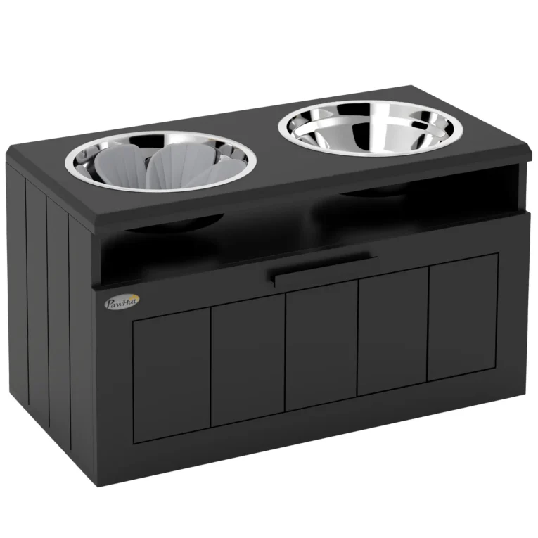 Raised Double Dog Feeding Station with Drawer – Black, 2L Bowls