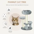 Compact Cat Tower with Sisal Posts and Hanging Rope – Grey, 65cm