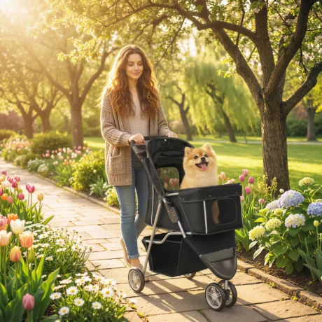 Three-Wheel Folding Pet Stroller – Black