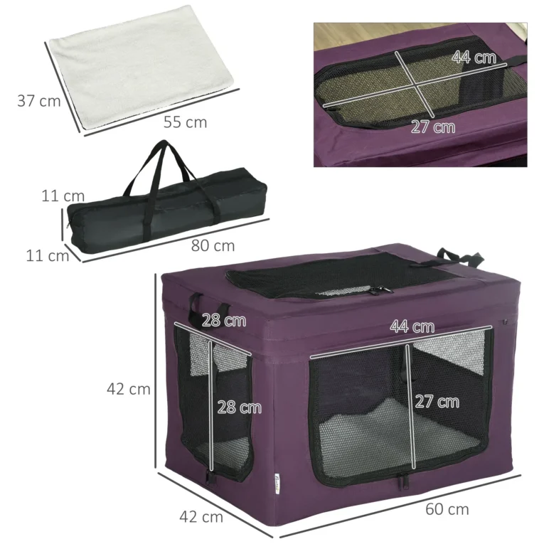 Folding Fabric Pet Carrier – Purple, 60 × 42 × 42cm Folding Fabric Pet Carrier – Purple, 60 × 42 × 42cm