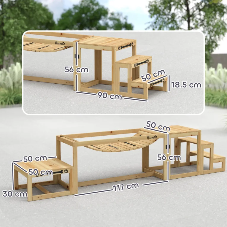 Three-Piece Wooden Dog Agility Set with Bridge and Steps