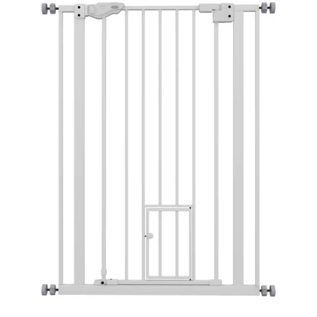 Extra Tall Steel Pet Gate with Cat Flap – White, 74–80cm