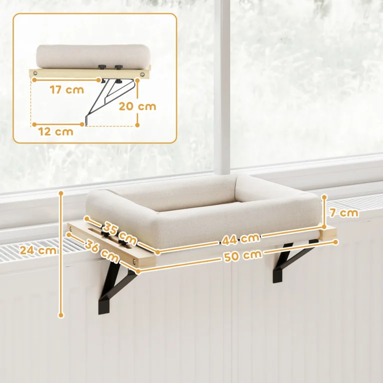 Adjustable Radiator Cat Hammock with Cushion – Cream, 50cm