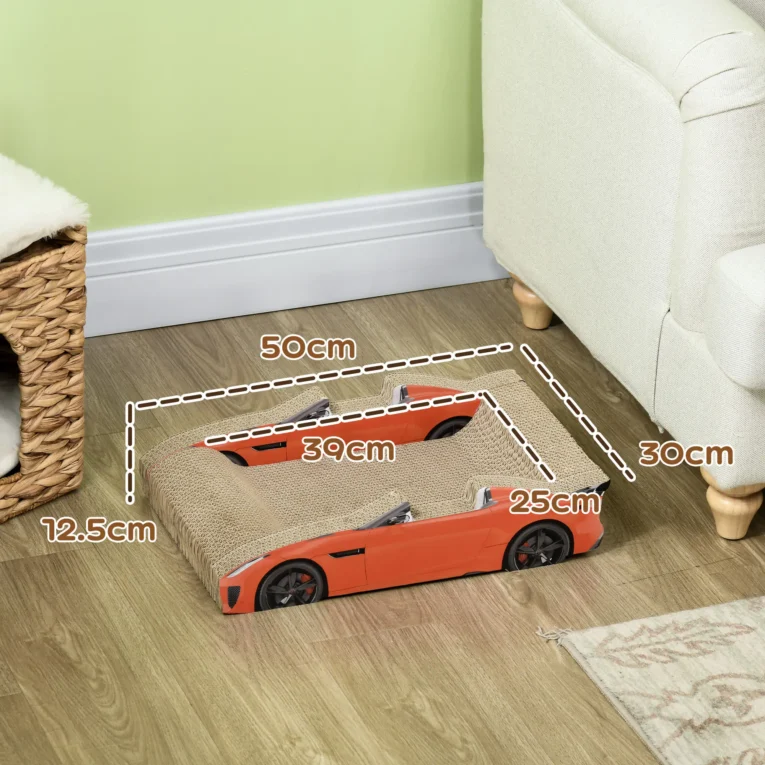 Car-Shaped Cardboard Cat Scratcher with Catnip – Red, 50cm