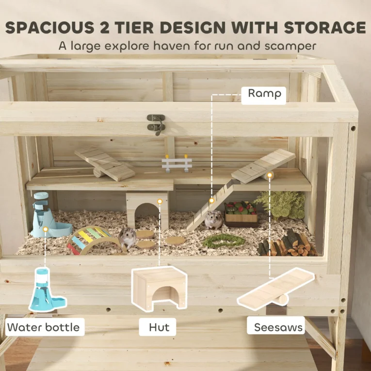 Wooden Hamster Cage 3-Tier with Storage Shelf – Natural wood finish Wooden Hamster Cage 3-Tier with Storage Shelf – Natural wood finish
