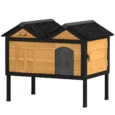 Raised Wooden Cat Shelter with Side Access – Yellow, 74.6cm