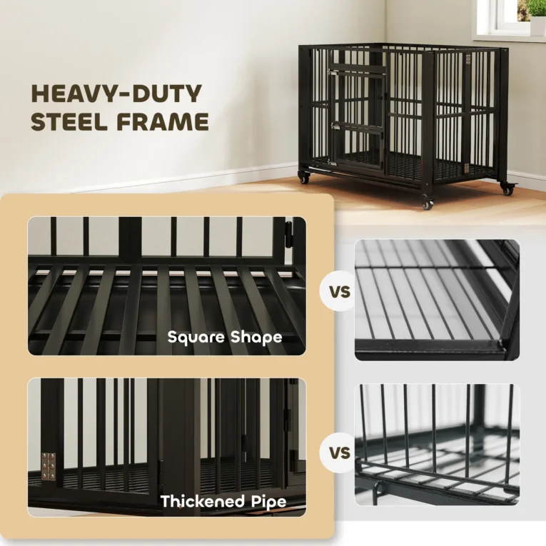 Folding Steel Dog Crate with Opening Roof – Black, 109cm