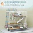 Three-Level Small-Pet Cage with Bottle and Dish – Grey, 45cm