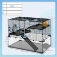 Three-Level Hamster Cage with Glass Base – Black, 76.5 × 48.5 × 54.5cm