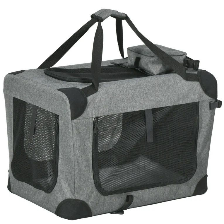 Folding Fabric Pet Carrier with Three Access Openings – Grey
