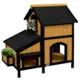 Wooden Cat House Water-Resistant Roof – Yellow, Black