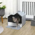 Hut-Style Cat Litter Box with Drawer – Grey