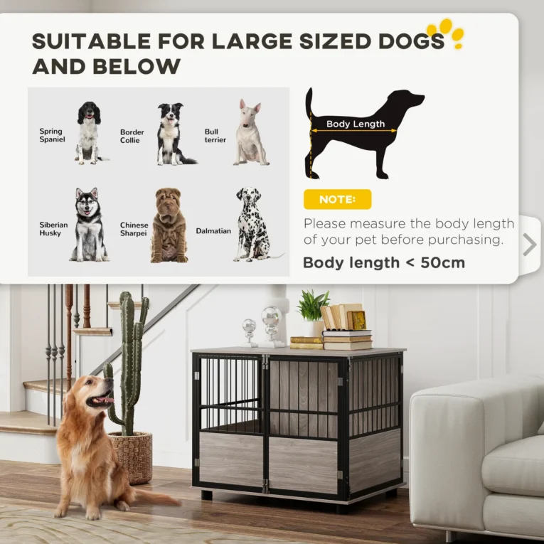 Three-Door Furniture Dog Crate with Cushion – Walnut, 80cm