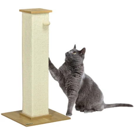 Sisal Cat Scratching Post with Toy – Oak and Cream, 80cm