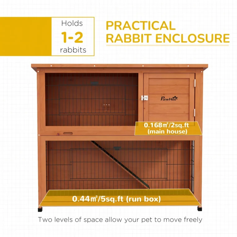 Two-Level Wooden Rabbit Hutch with Lower Run – Orange, 120cm