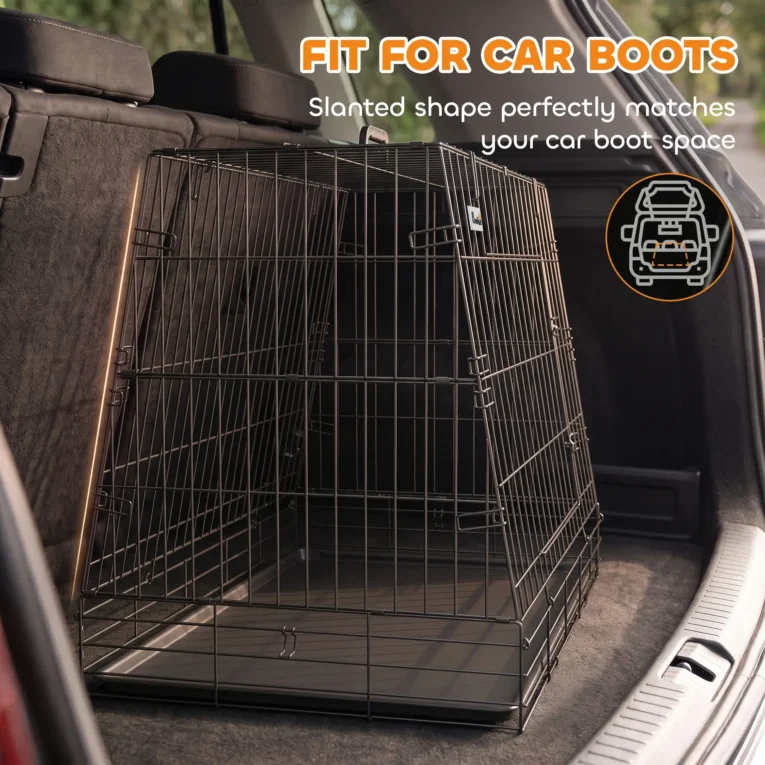 Folding Car-Boot Dog Crate with Sloping Sides – Black, 90cm