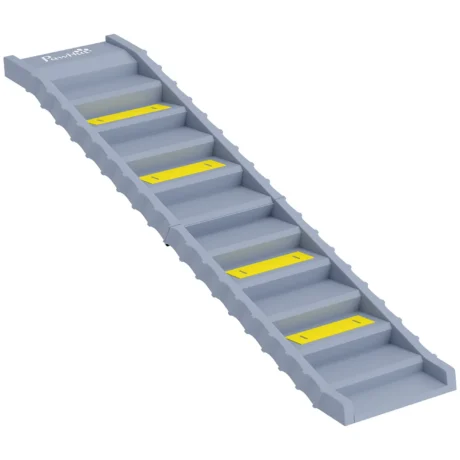 Folding Dog Car Ramp with Ten Stepped Treads – Grey, 154cm