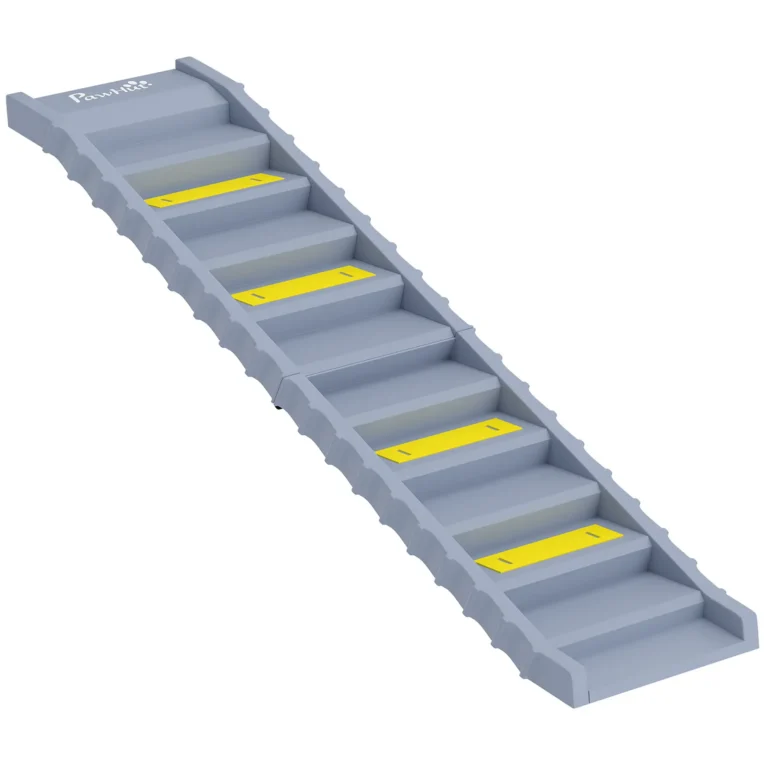 Folding Dog Car Ramp with Ten Stepped Treads – Grey, 154cm