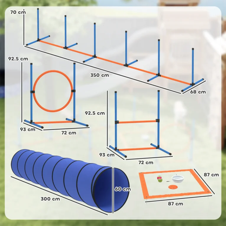 Eight-Piece Dog Agility Set with Tunnel, Weave Poles and Jumps Eight-Piece Dog Agility Set with Tunnel, Weave Poles and Jumps
