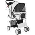 Folding Pet Stroller with Reflective Strips and Basket – Grey