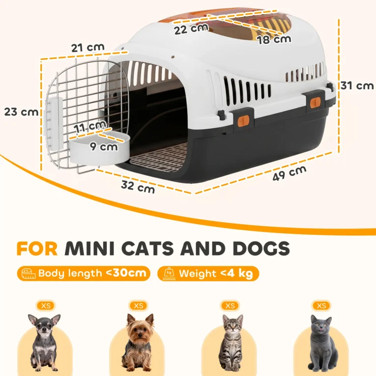 Hard-Shell Pet Carrier with Steel Door – Cream and Black, 49cm