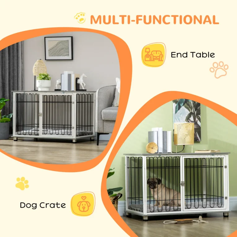 Furniture Dog Crate with Washable Cushion – Graphite Grey