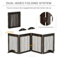 Four-Panel Freestanding Pine Dog Gate with Feet – Brown, 204cm