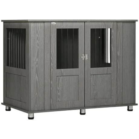 Furniture Dog Crate with Double Doors – Grey, 114cm