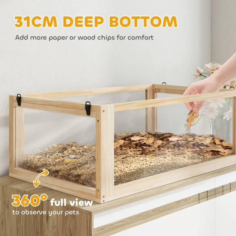 Wooden Hamster Cage with Deep Base and Wheel – Natural, 80cm Wooden Hamster Cage with Deep Base and Wheel – Natural, 80cm
