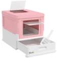 Folding Cat Litter Box with Drawer – Pink