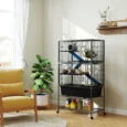 Tall Small-Animal Cage with Platforms and Hammock – Dark Grey