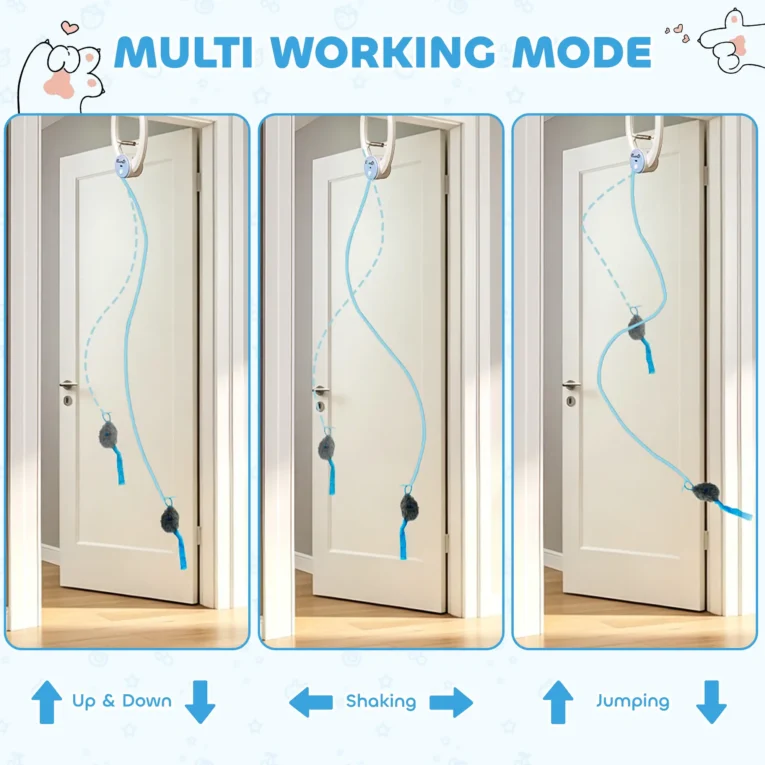 Rechargeable Hanging Mouse Cat Toy Set – White and Blue