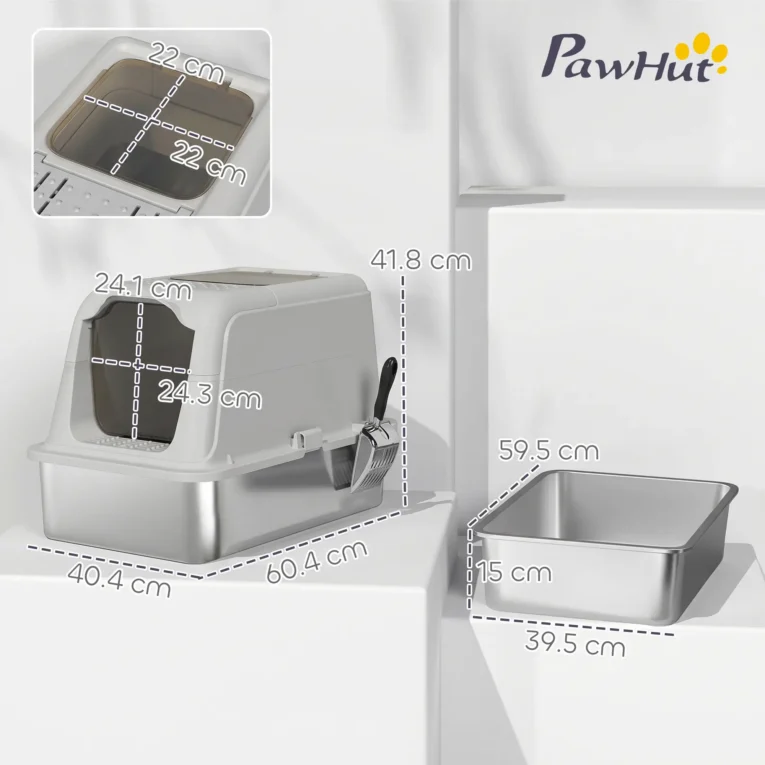 XL Enclosed Steel Litter Box with Top Exit – Light Grey, 60cm XL Enclosed Steel Litter Box with Top Exit – Light Grey, 60cm