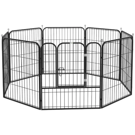 Eight-Panel Steel Dog Playpen with Door &ndash; Black, 80cm High