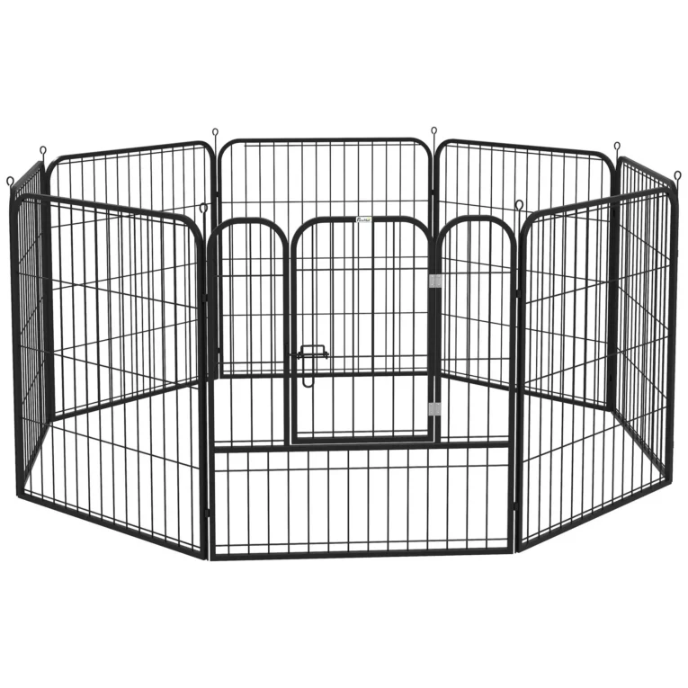 Eight-Panel Steel Dog Playpen with Door – Black, 80cm High