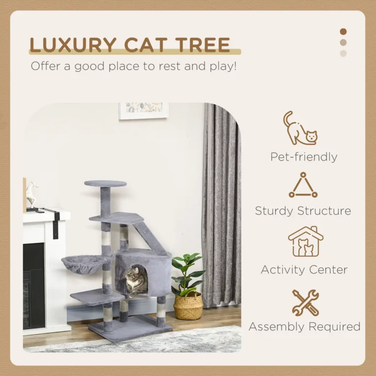 Cat Tree Scratching Post Activity Centre 125cm – Grey