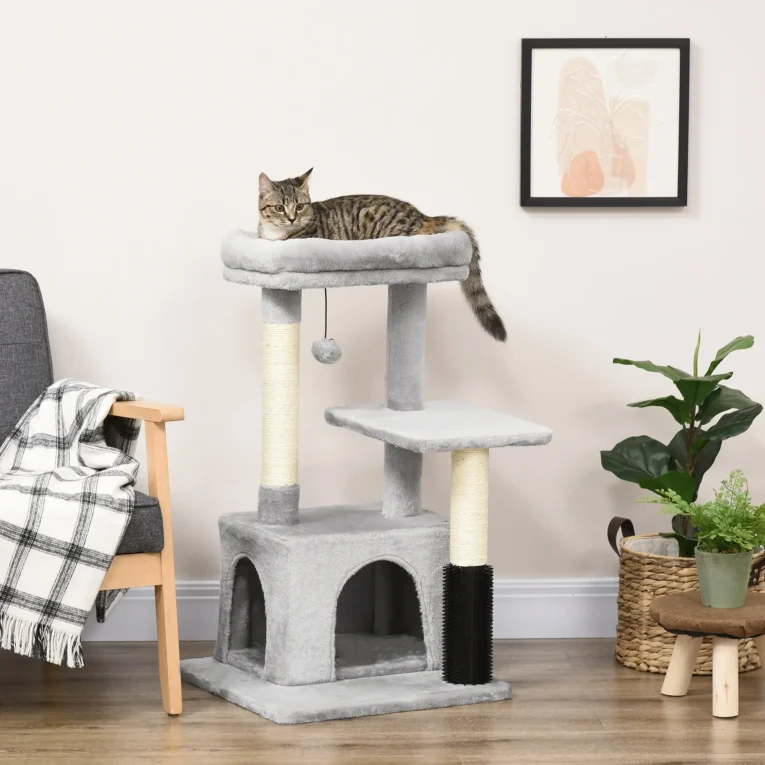 Cat Tower with Washable Top Bed – Light Grey, 85cm