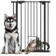 Extra-Tall Pet Gate with Cat Door – Black, 74–80cm